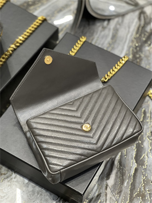 Y.S.L COLLEGE MEDIUM BAG IN QUILTED LEATHER Gold Tone Metal Grey Color