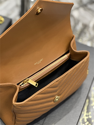 Y.S.L COLLEGE MEDIUM BAG IN QUILTED LEATHER Gold Tone Metal Caramel Color