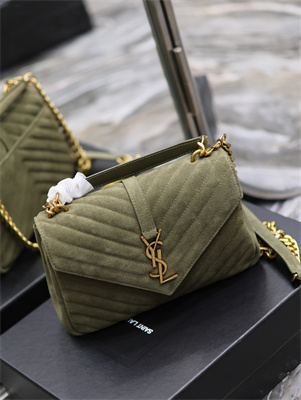Y.S.L COLLEGE MEDIUM BAG IN QUILTED SUEDE Gold Tone Metal Dk Green Color