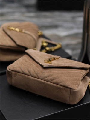 Y.S.L COLLEGE MEDIUM BAG IN QUILTED SUEDE Gold Tone Metal Coffee Color