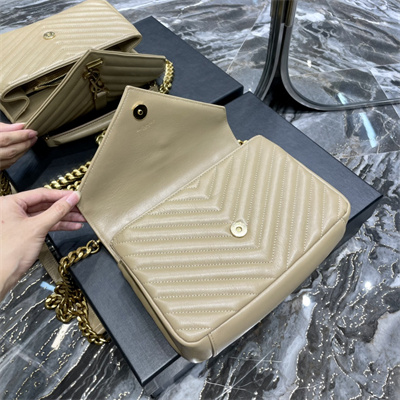 Y.S.L COLLEGE MEDIUM BAG IN QUILTED LEATHER Gold Tone Metal Beige Color