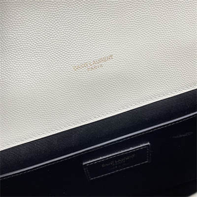 Y.S.L ENVELOPE LARGE IN QUILTED GRAIN DE POUDRE EMBOSSED LEATHER Gold Tone Metal White Color