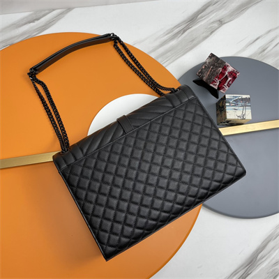Y.S.L ENVELOPE LARGE IN QUILTED GRAIN DE POUDRE EMBOSSED LEATHER Black Tone Metal Black Color