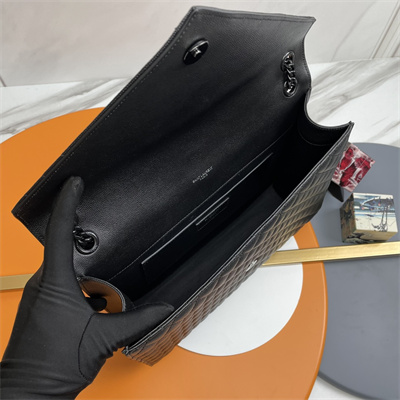 Y.S.L ENVELOPE LARGE IN QUILTED GRAIN DE POUDRE EMBOSSED LEATHER Black Tone Metal Black Color