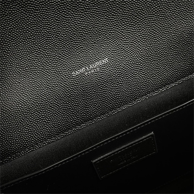 Y.S.L ENVELOPE LARGE IN QUILTED GRAIN DE POUDRE EMBOSSED LEATHER Silver Tone Metal Black Color