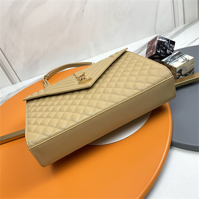 Y.S.L ENVELOPE LARGE IN QUILTED GRAIN DE POUDRE EMBOSSED LEATHER Gold Tone Metal Beige Color