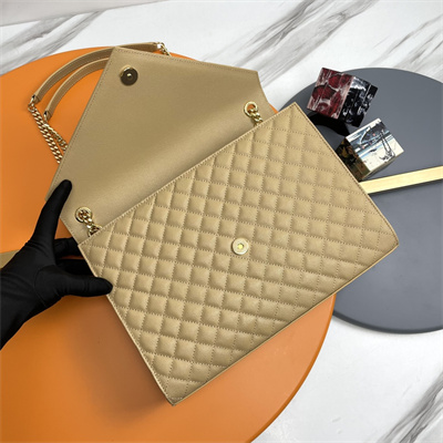 Y.S.L ENVELOPE LARGE IN QUILTED GRAIN DE POUDRE EMBOSSED LEATHER Gold Tone Metal Beige Color