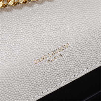 Y.S.L ENVELOPE SMALL IN QUILTED GRAIN DE POUDRE EMBOSSED LEATHER Gold Tone Metal White Color