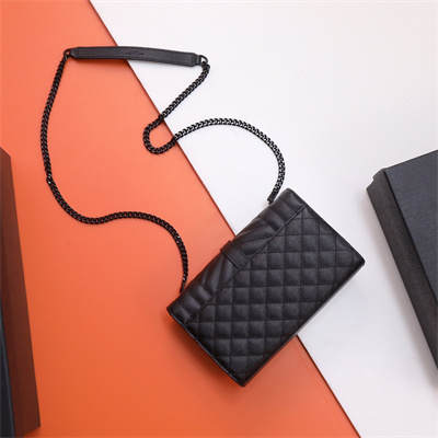 Y.S.L ENVELOPE SMALL IN QUILTED GRAIN DE POUDRE EMBOSSED LEATHER Black Tone Metal Black Color
