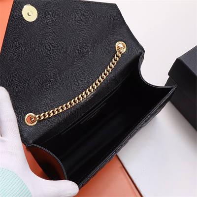 Y.S.L ENVELOPE SMALL IN QUILTED GRAIN DE POUDRE EMBOSSED LEATHER Gold Tone Metal Black Color