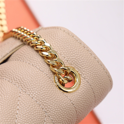 Y.S.L ENVELOPE SMALL IN QUILTED GRAIN DE POUDRE EMBOSSED LEATHER Gold Tone Metal Nude Color