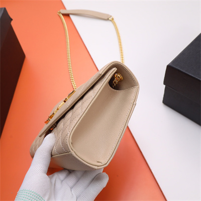 Y.S.L ENVELOPE SMALL IN QUILTED GRAIN DE POUDRE EMBOSSED LEATHER Gold Tone Metal Nude Color