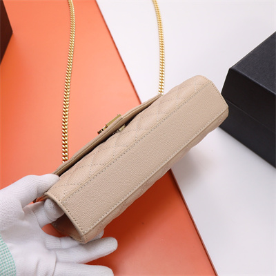 Y.S.L ENVELOPE SMALL IN QUILTED GRAIN DE POUDRE EMBOSSED LEATHER Gold Tone Metal Nude Color