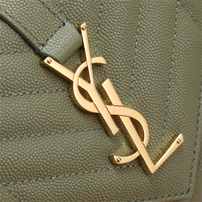 Y.S.L ENVELOPE SMALL IN QUILTED GRAIN DE POUDRE EMBOSSED LEATHER Gold Tone Metal Green Color