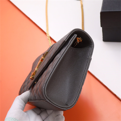 Y.S.L ENVELOPE SMALL IN QUILTED GRAIN DE POUDRE EMBOSSED LEATHER Gold Tone Metal Dk Grey Color