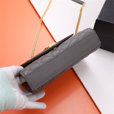 Y.S.L ENVELOPE SMALL IN QUILTED GRAIN DE POUDRE EMBOSSED LEATHER Gold Tone Metal Dk Grey Color