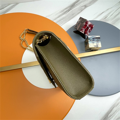 Y.S.L ENVELOPE MEDIUM IN QUILTED GRAIN DE POUDRE EMBOSSED LEATHER Gold Tone Metal Dk Green Color