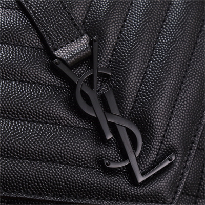 Y.S.L ENVELOPE MEDIUM IN QUILTED GRAIN DE POUDRE EMBOSSED LEATHER Black Tone Metal Black Color