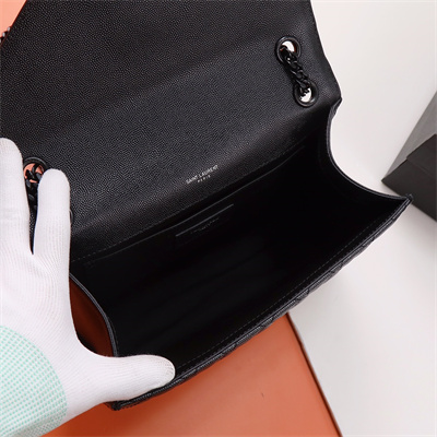 Y.S.L ENVELOPE MEDIUM IN QUILTED GRAIN DE POUDRE EMBOSSED LEATHER Black Tone Metal Black Color