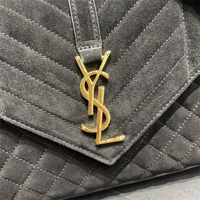 Y.S.L ENVELOPE MEDIUM IN QUILTED SUEDE Gold Tone Metal Black Color