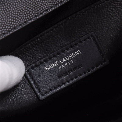 Y.S.L ENVELOPE MEDIUM IN QUILTED GRAIN DE POUDRE EMBOSSED LEATHER Silver Tone Metal Black Color