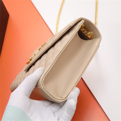 Y.S.L ENVELOPE MEDIUM IN QUILTED GRAIN DE POUDRE EMBOSSED LEATHER Gold Tone Metal Nude Color