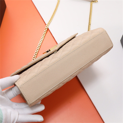 Y.S.L ENVELOPE MEDIUM IN QUILTED GRAIN DE POUDRE EMBOSSED LEATHER Gold Tone Metal Nude Color