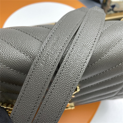 Y.S.L ENVELOPE MEDIUM IN QUILTED GRAIN DE POUDRE EMBOSSED LEATHER Gold Tone Metal Dk Grey Color