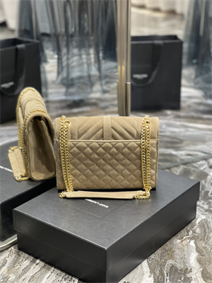 Y.S.L ENVELOPE MEDIUM IN QUILTED SUEDE Gold Tone Metal Beige Color
