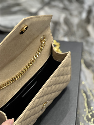 Y.S.L ENVELOPE SMALL IN QUILTED GRAIN DE POUDRE EMBOSSED LEATHER Gold Tone Metal Beige Color