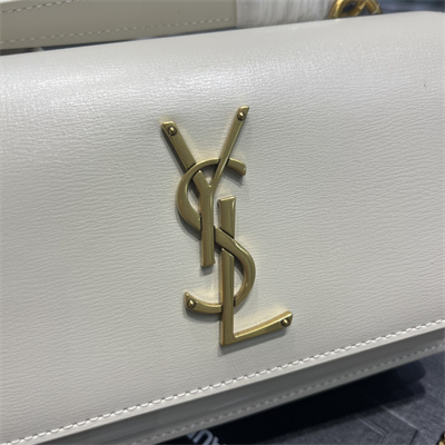 Y.S.L Sunset Chain Wallet In Smooth Leather Gold Tone Metal White Color