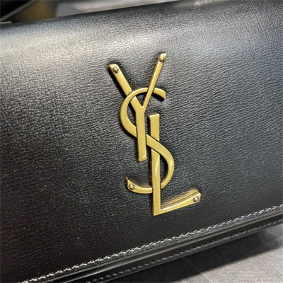 Y.S.L Sunset Chain Wallet In Smooth Leather Gold Tone Metal Black Color