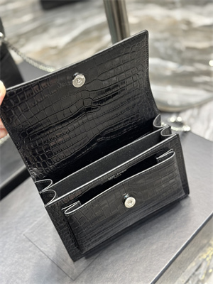 Y.S.L Sunset Small Bag In Crocodile Embossed Leather Silver Tone Metal Black Color