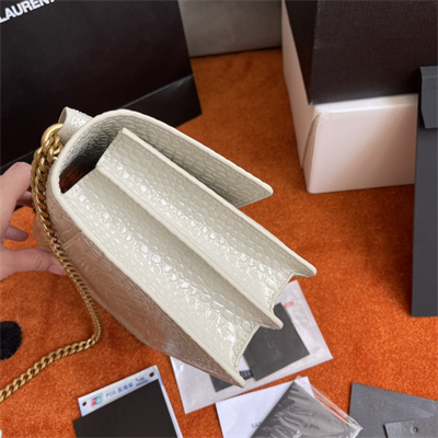 Y.S.L Sunset MEDIUM Bag In Crocodile Embossed Leather Gold Tone Metal White Color