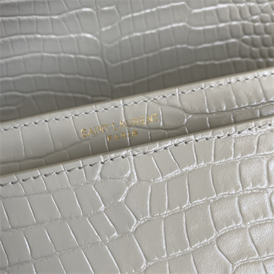 Y.S.L Sunset MEDIUM Bag In Crocodile Embossed Leather Gold Tone Metal White Color