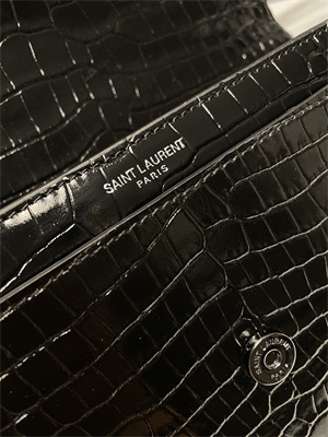 Y.S.L Sunset MEDIUM Bag In Crocodile Embossed Leather Black Tone Metal Black Color