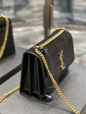 Y.S.L Sunset MEDIUM Bag In Suede and Smooth Leather Gold Tone Metal Black Color