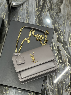 Y.S.L Sunset MEDIUM Bag In Smooth Leather Gold Tone Metal Grey Color
