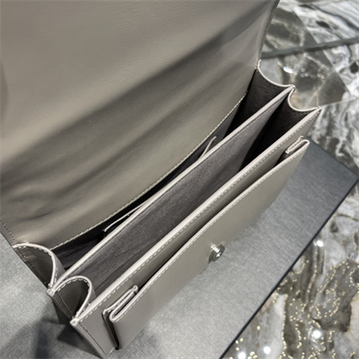 Y.S.L Sunset MEDIUM Bag In Smooth Leather Silver Tone Metal Grey Color