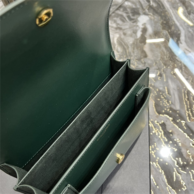 Y.S.L Sunset MEDIUM Bag In Smooth Leather Gold Tone Metal Green Color