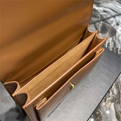 Y.S.L Sunset MEDIUM Bag In Suede and Smooth Leather Gold Tone Metal Brown Color