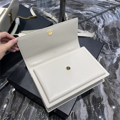 Y.S.L Sunset Top Handle Bag In Smooth Leather Gold Tone Metal White Color