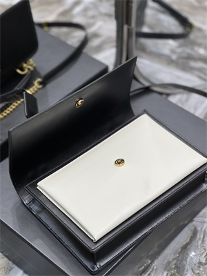 Y.S.L Sunset Top Handle Bag In Smooth Leather Gold Tone Metal Black/White Color