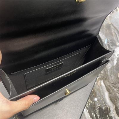 Y.S.L Sunset Top Handle Bag In Smooth Leather Gold Tone Metal Black Color