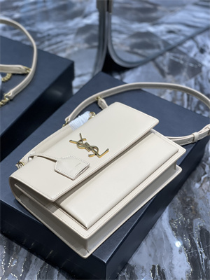 Y.S.L Sunset Top Handle Bag In Smooth Leather Gold Tone Metal Beige Color