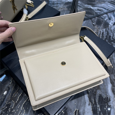 Y.S.L Sunset Top Handle Bag In Smooth Leather Gold Tone Metal Beige Color