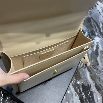 Y.S.L Sunset Top Handle Bag In Smooth Leather Gold Tone Metal Beige Color