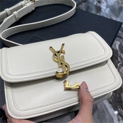 Y.S.L SOLFERINO SMALL SATCHEL IN BOX SAINT LAUREN Gold Tone Metal White Color