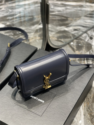 Y.S.L SOLFERINO SMALL SATCHEL IN BOX SAINT LAUREN Gold Tone Metal Navy Color