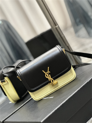 Y.S.L SOLFERINO SMALL SATCHEL IN BOX SAINT LAUREN Gold Tone Metal Black/Pale Yellow Color
